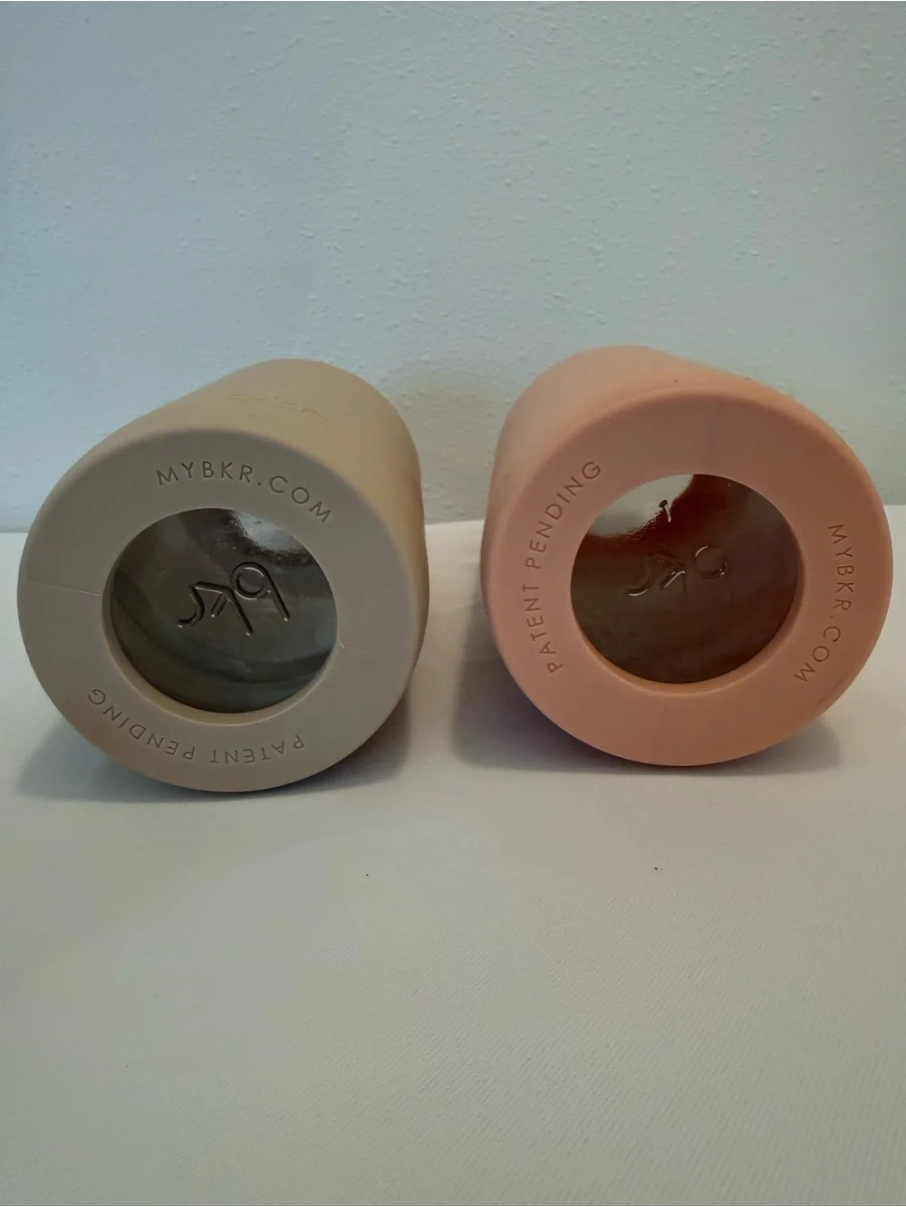 bkr Silicone and glass Water Bottle Sleeve - Peach and Taupe, 7 inch tall